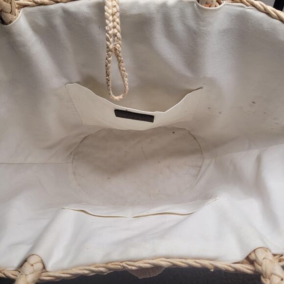 J. Crew Tote Bag Orange Natural Stripe Woven Raffia Straw Beach Market Vacation - Picture 5 of 7